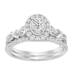 LADIES BRIDAL SET 0.50CT ROUND/OVAL  DIAMOND 14K WHITE GOLD (CENTER STONE 0.10CT OVAL DIAMOND)