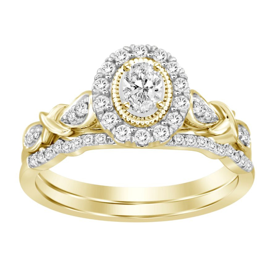 LADIES BRIDAL SET 0.50CT ROUND/OVAL  DIAMOND 14K YELLOW GOLD