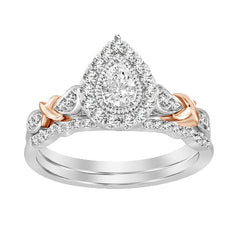 LADIES BRIDAL SET 0.50CT ROUND/PEAR DIAMOND 14K WHITE/ROSE GOLD (CENTER STONE 0.10CT PEAR DIAMOND)