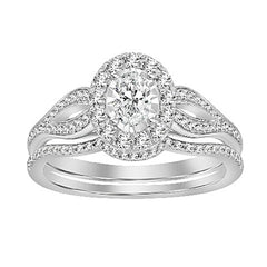 LADIES BRIDAL SET 0.50CT ROUND/OVAL  DIAMOND 14K WHITE GOLD