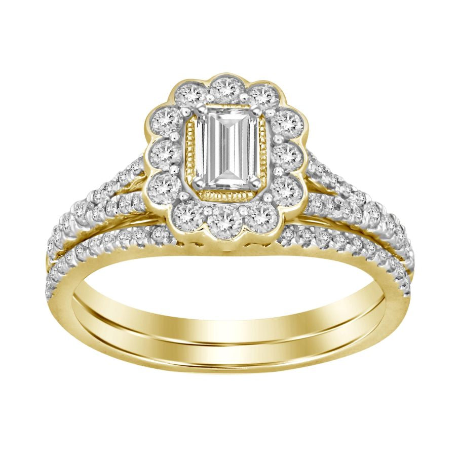 LADIES BRIDAL SET 0.70CT ROUND DIAMOND 14K YELLOW GOLD