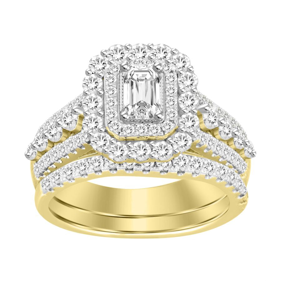 LADIES BRIDAL SET 2.00CT ROUND/EMERALD DIAMOND 14K YELLOW GOLD (CENTER STONE 0.40CT EMERALD DIAMOND)