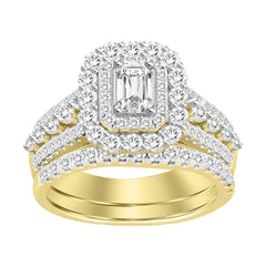 LADIES BRIDAL SET 2.00CT ROUND/EMERALD DIAMOND 14K YELLOW GOLD (CENTER STONE 0.40CT EMERALD DIAMOND)