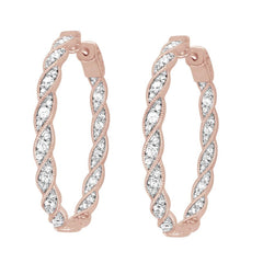 LADIES FILIGREE HOOP EARRING 1.00CT ROUND DIAMOND 10K ROSE GOLD