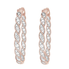 LADIES FILIGREE HOOP EARRING 1.50CT ROUND DIAMOND 10K ROSE GOLD