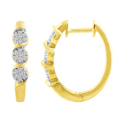 LADIES HOOP EARRINGS 0.25CT ROUND DIAMOND 10K YELLOW GOLD