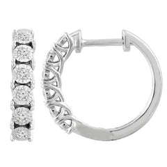 LADIES HOOP EARRINGS 0.10CT ROUND DIAMOND 10K WHITE GOLD