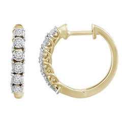 LADIES HOOP EARRINGS 0.15CT ROUND DIAMOND 10K YELLOW GOLD