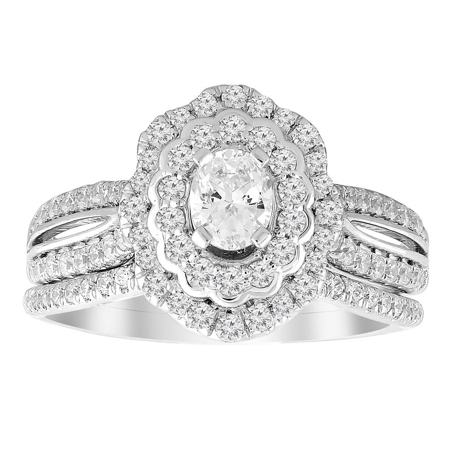 LADIES BRIDAL RING 1.00CT ROUND DIAMOND 14K WHITE GOLD (CENTER STONE 0.30CT OVAL DIAMOND)