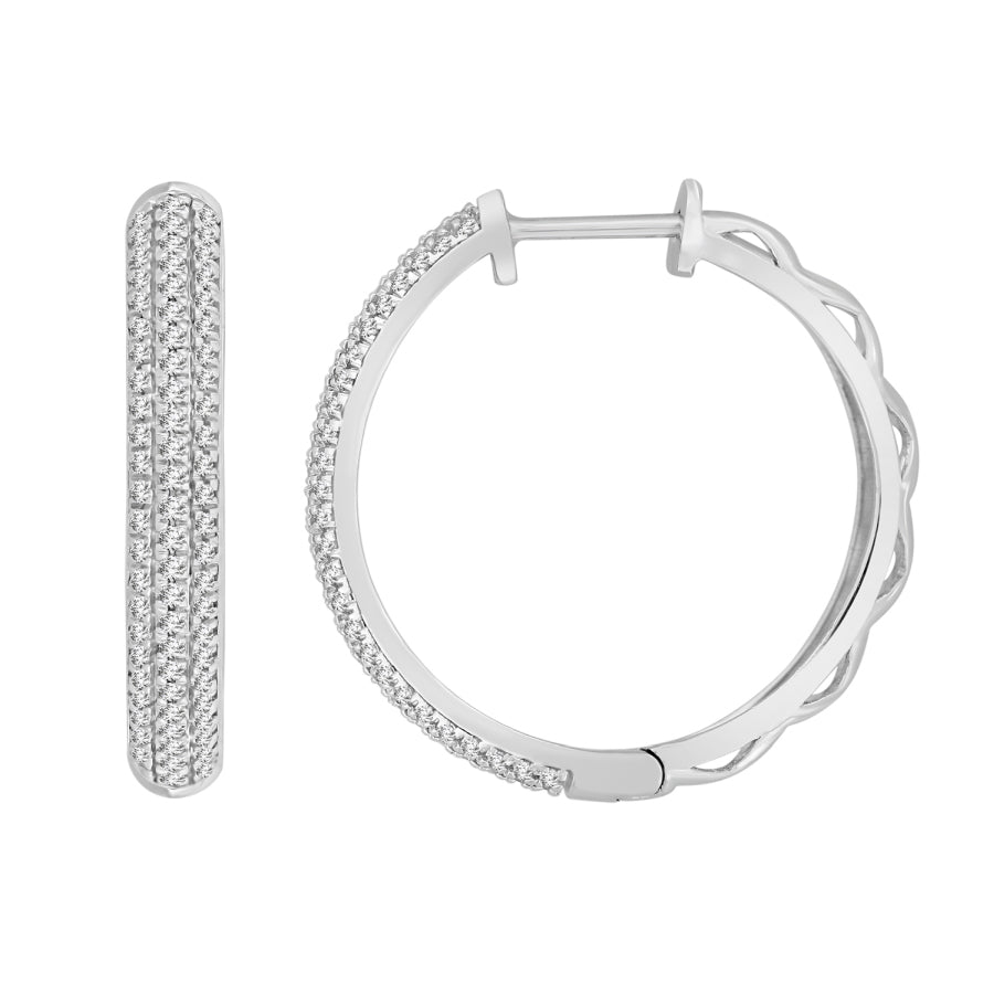 LADIES HOOP EARRINGS 0.50CT ROUND DIAMOND 10K WHITE GOLD