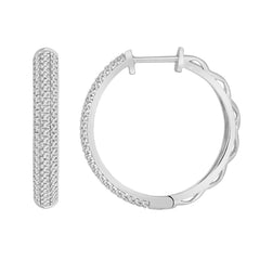 LADIES HOOP EARRINGS 0.50CT ROUND DIAMOND 10K WHITE GOLD