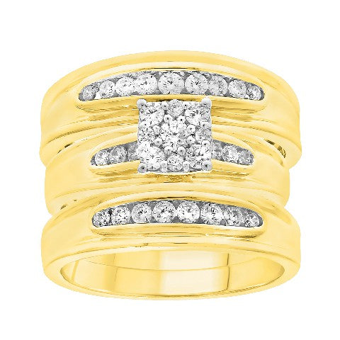 LADIES TRIOS SET 0.75CT ROUND DIAMOND 14K YELLOW GOLD