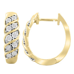 LADIES HOOP EARRINGS 0.15CT ROUND DIAMOND 10K YELLOW GOLD