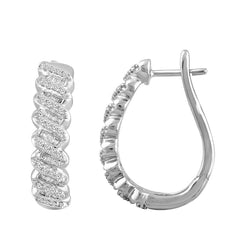 LADIES HOOP EARRINGS 0.50CT ROUND/BAGUETTE DIAMOND 10K WHITE GOLD