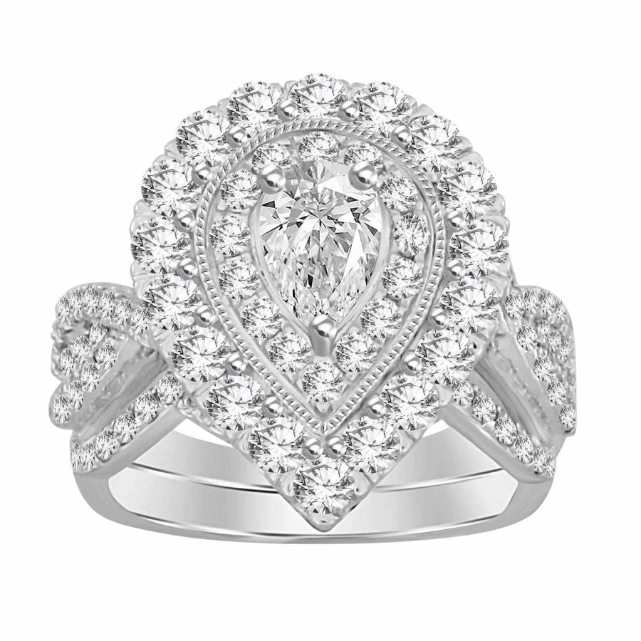 LADIES BRIDAL SET 2.00CT ROUND/PEAR DIAMOND 14K WHITE GOLD