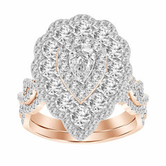 LADIES BRIDAL SET 1.00CT ROUND/PEAR DIAMOND 14K ROSE GOLD