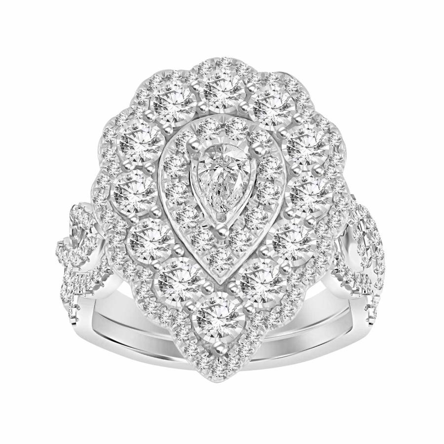 LADIES BRIDAL SET 1.00CT ROUND/PEAR DIAMOND 14K WHITE GOLD