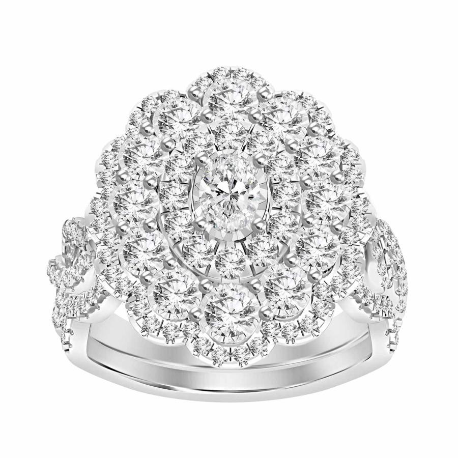 LADIES BRIDAL SET 1.00CT ROUND/OVAL DIAMOND 14K WHITE GOLD