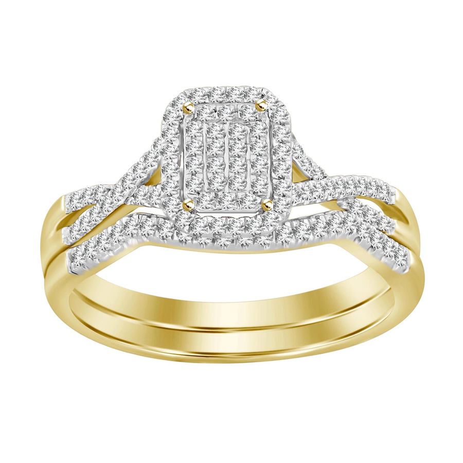 BRIDAL RING SET 0.25CT ROUND DIAMOND 10K YELLOW GOLD