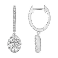 LADIES HOOP EARRINGS 1.00CT ROUND DIAMOND 14K WHITE GOLD