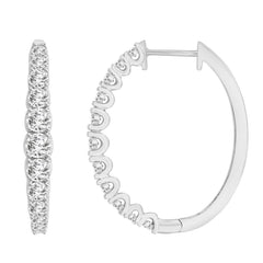 LADIES HOOP EARRINGS 0.75CT ROUND DIAMOND 10K WHITE GOLD