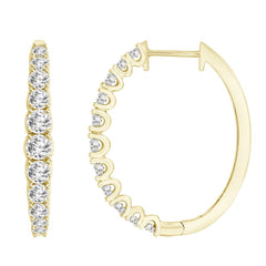 LADIES HOOP EARRINGS 0.75CT ROUND DIAMOND 10K YELLOW GOLD