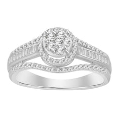 LADIES RING 0.50CT ROUND/BAGUETTE DIAMOND 10K WHITE GOLD