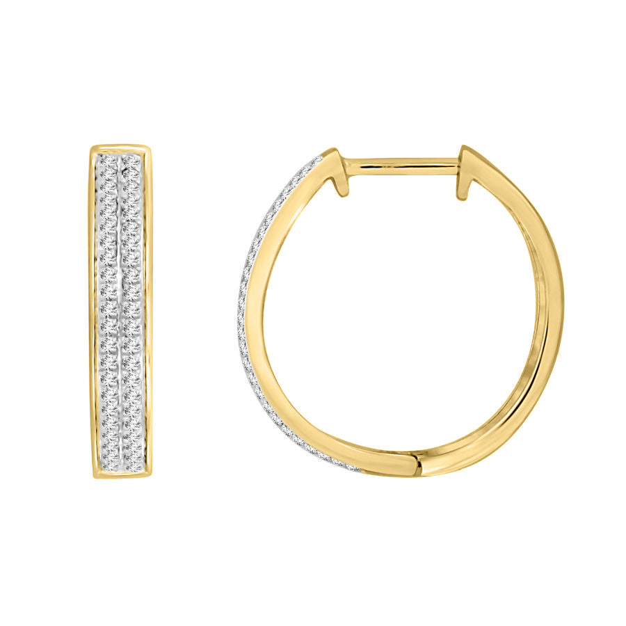 LADIES HOOP EARRINGS 0.25CT ROUND DIAMOND 10K YELLOW GOLD