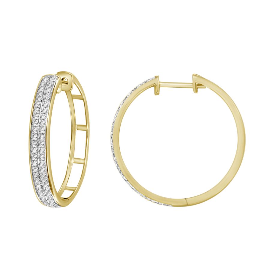 LADIES HOOP EARRINGS 0.33CT ROUND DIAMOND 10K YELLOW GOLD