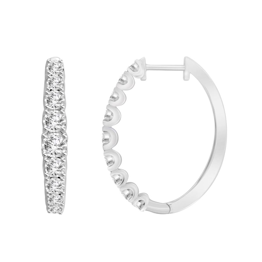 LADIES HOOP EARRINGS 0.25CT ROUND DIAMOND 10K WHITE GOLD