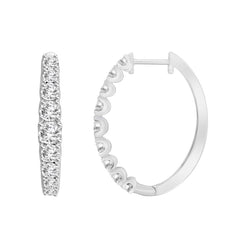 LADIES HOOP EARRINGS 0.25CT ROUND DIAMOND 10K WHITE GOLD