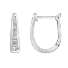 LADIES HOOP EARRINGS 0.15CT BAGUETTE DIAMOND 10K WHITE GOLD