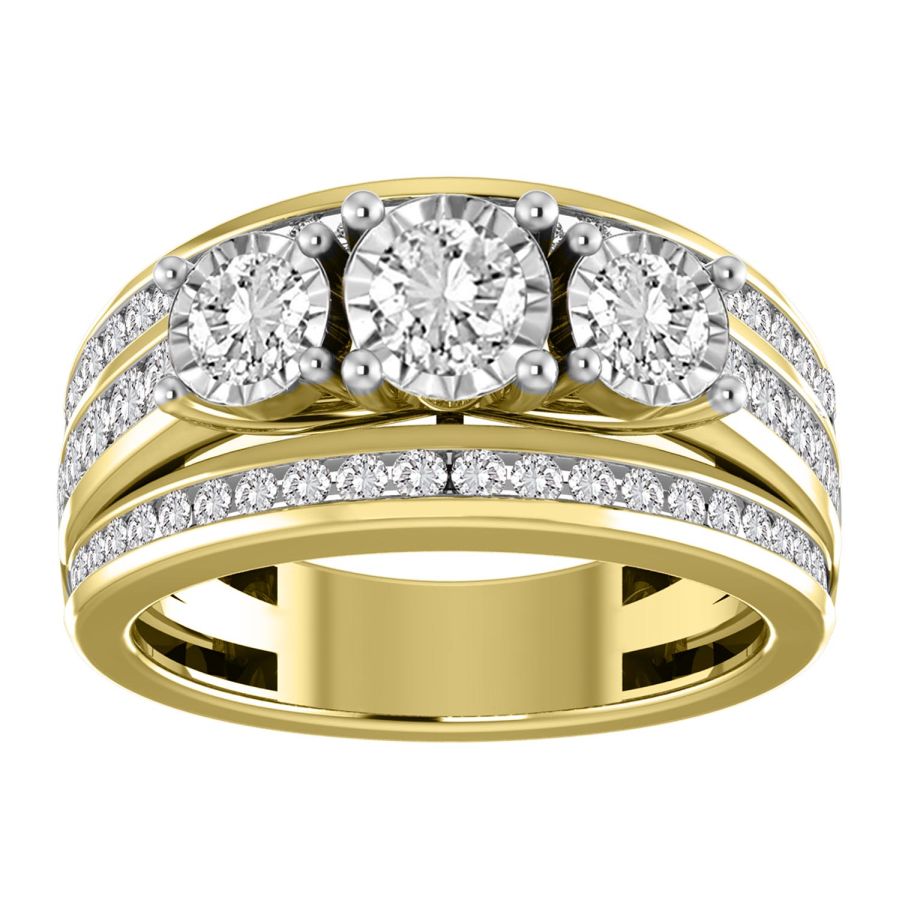 3 STONE LADIES BAND 1.20CT ROUND DIAMOND 14K YELLOW GOLD