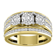 3 STONE LADIES BAND 1.20CT ROUND DIAMOND 14K YELLOW GOLD