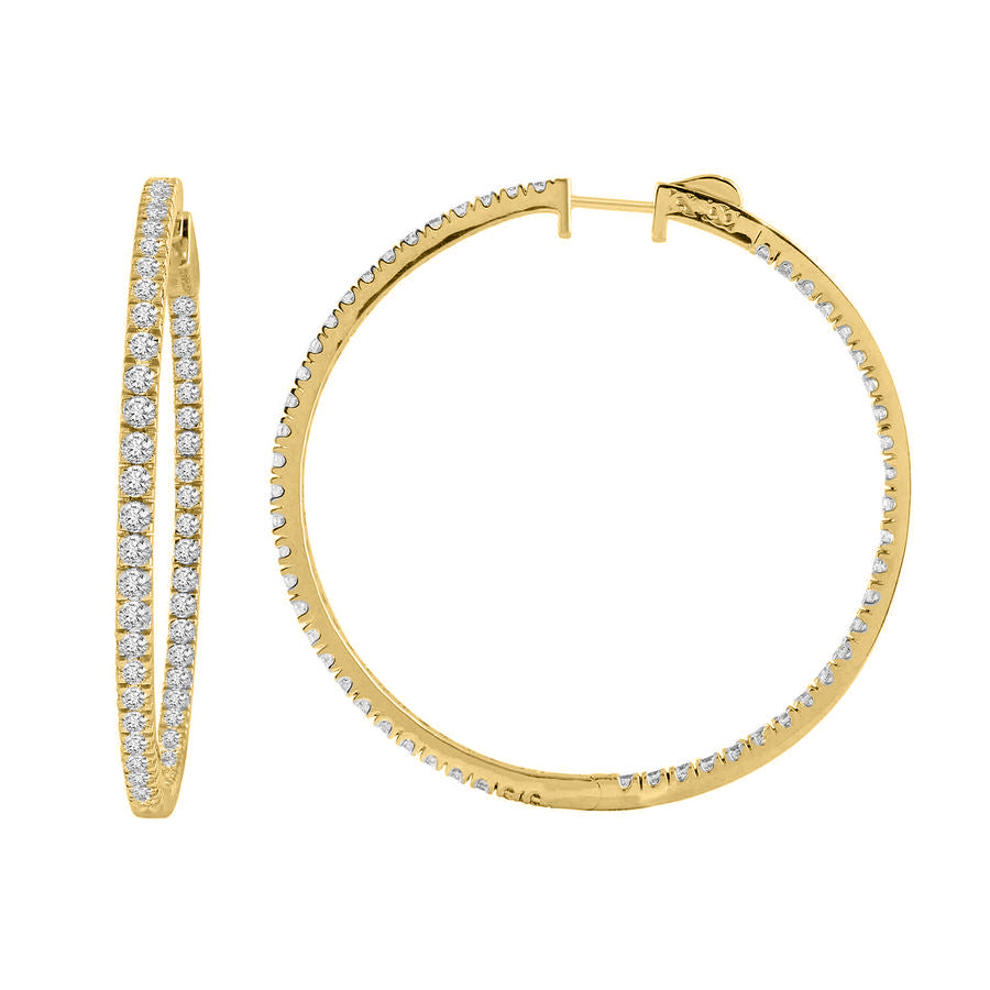 LADIES HOOPS EARRING 5.00CT ROUND DIAMOND 14K YELLOW GOLD