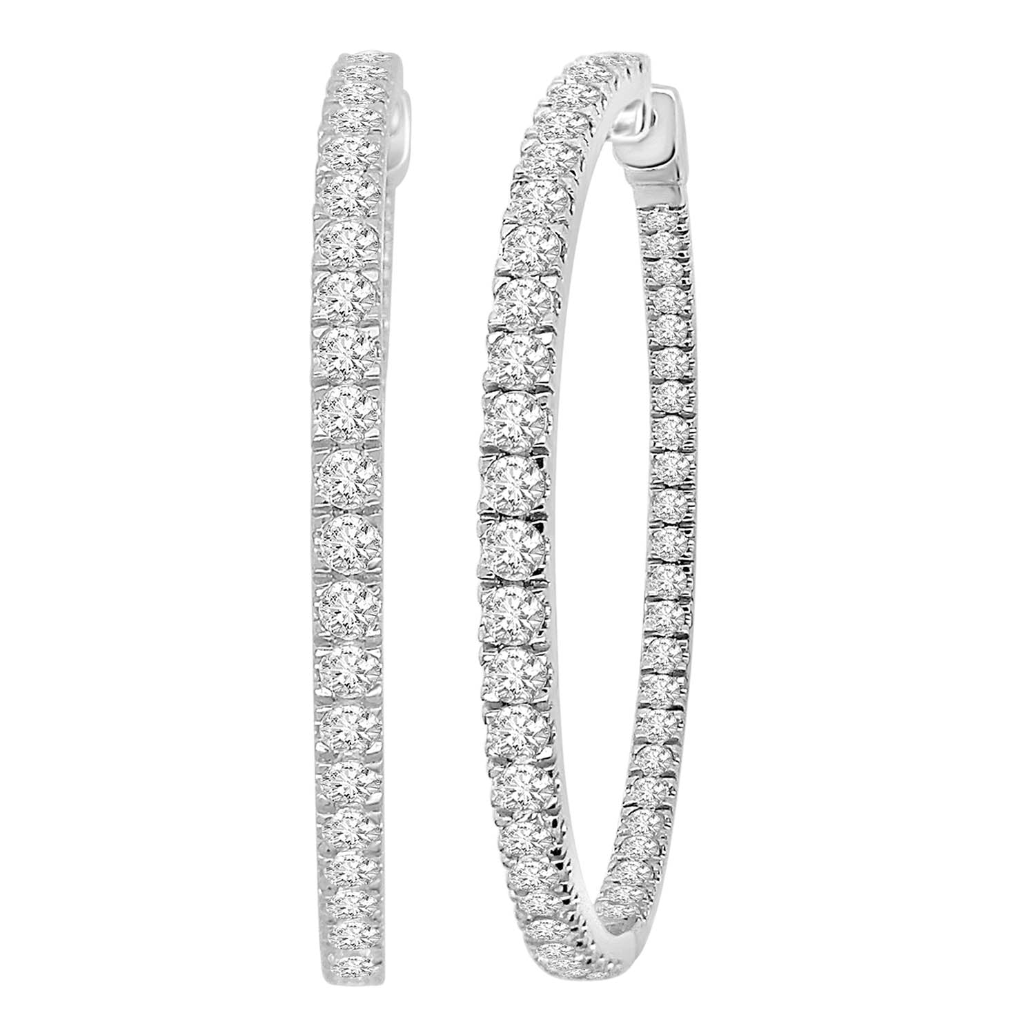 LADIES HOOP EARRINGS 7.00CT ROUND DIAMOND 14K WHITE GOLD