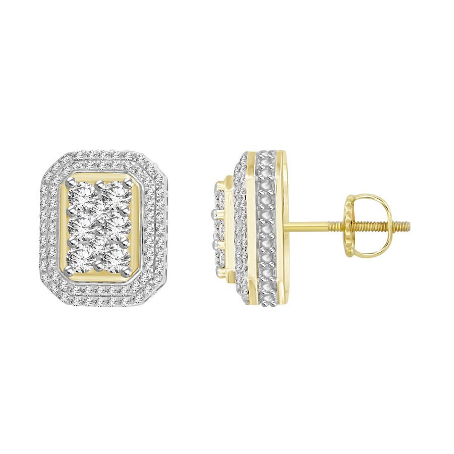 MEN'S STUD EARRINGS 1.00CT ROUND DIAMOND 10K YELLOW GOLD