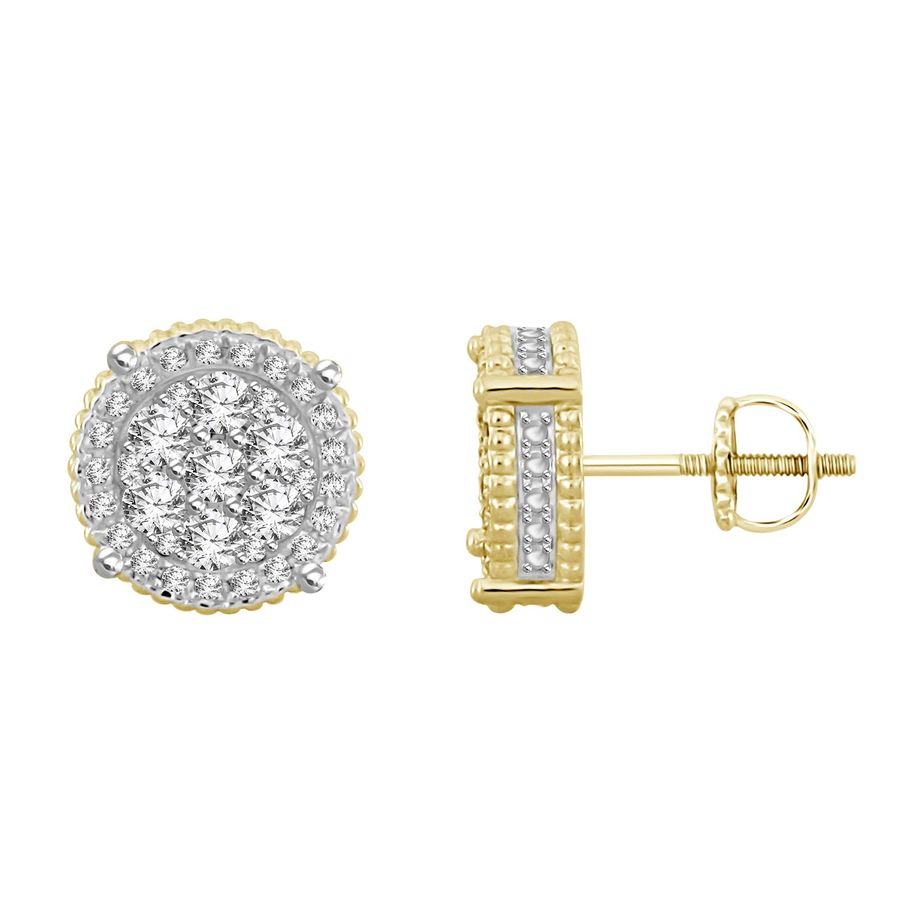 MEN'S STUD EARRINGS 1.00CT ROUND DIAMOND 10K YELLOW GOLD