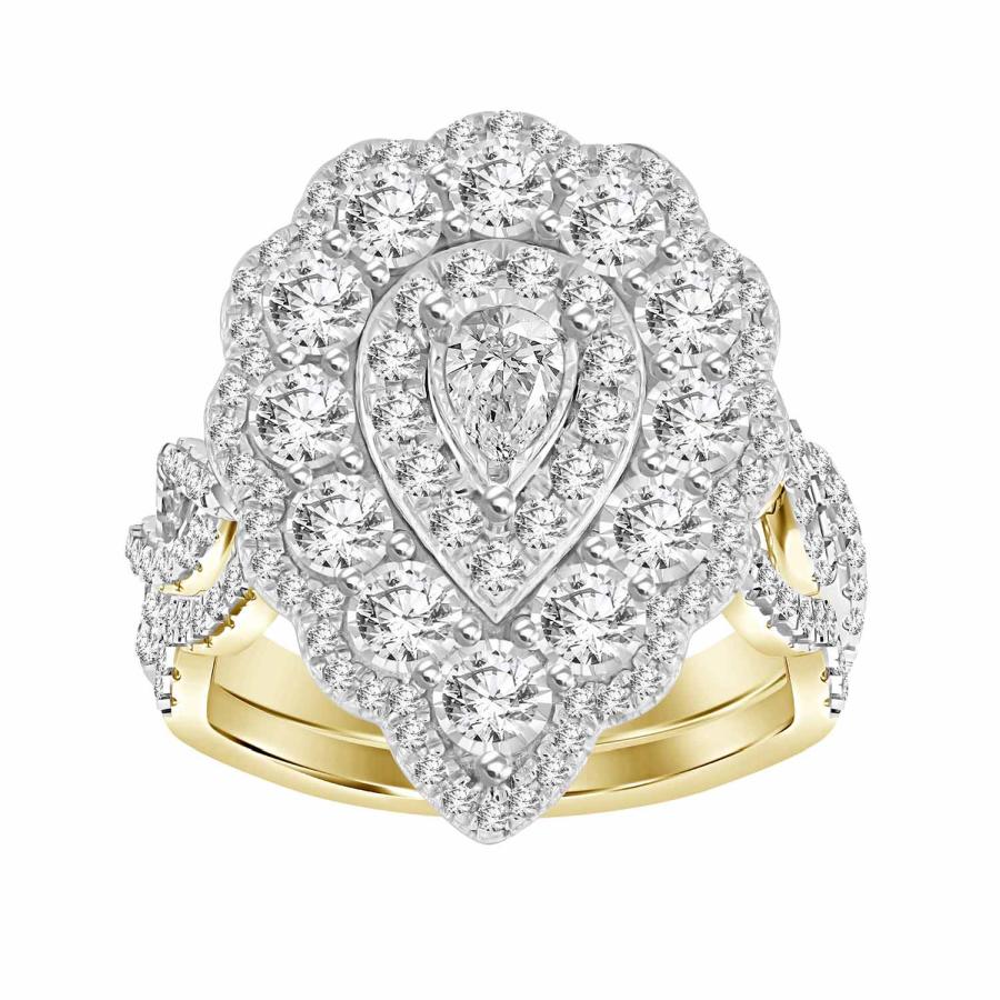 LADIES BRIDAL SET 1.00CT ROUND/PEAR DIAMOND 18K YELLOW GOLD