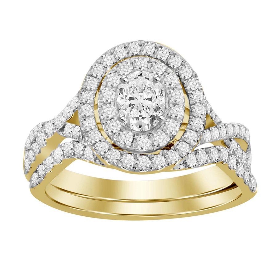 LADIES BRIDAL SET 1.00CT ROUND/OVAL  DIAMOND 18K YELLOW GOLD