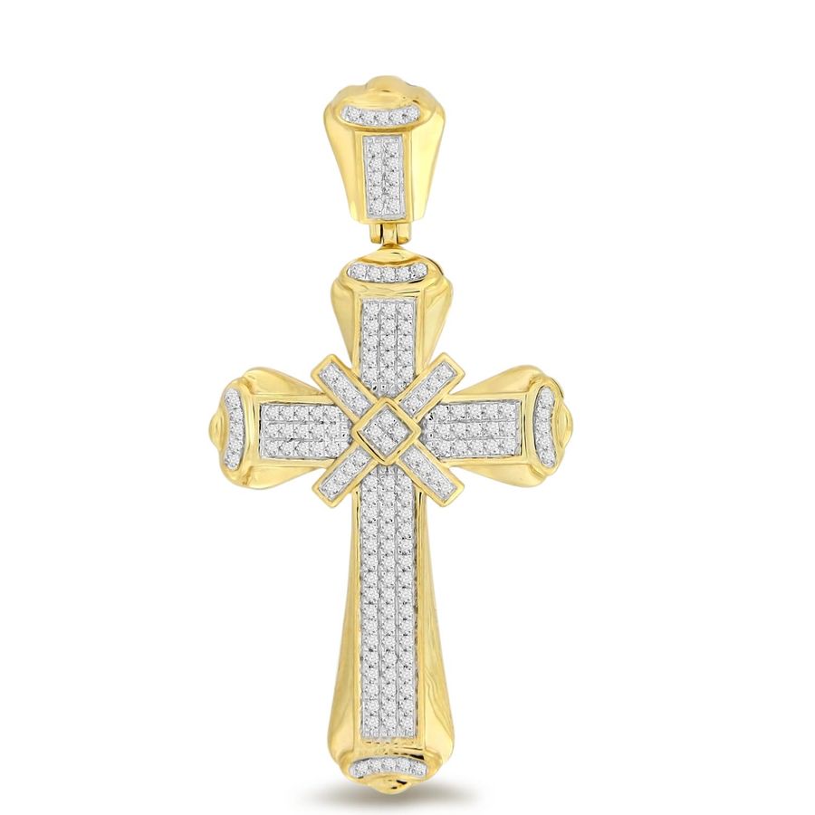 MEN'S CROSS 0.50CT ROUND DIAMOND 14K YELLOW GOLD