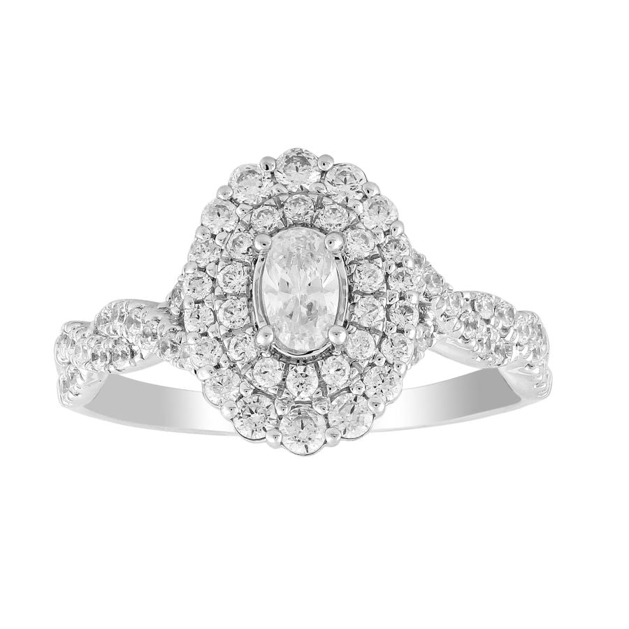 LADIES RING 1.00CT ROUND/OVAL  DIAMOND 14K WHITE GOLD (CENTER STONE 0.33CT OVAL DIAMOND)