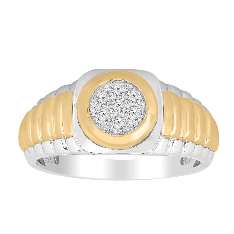 MEN'S RING 0.25CT ROUND DIAMOND 10K WHITE/YELLOW GOLD