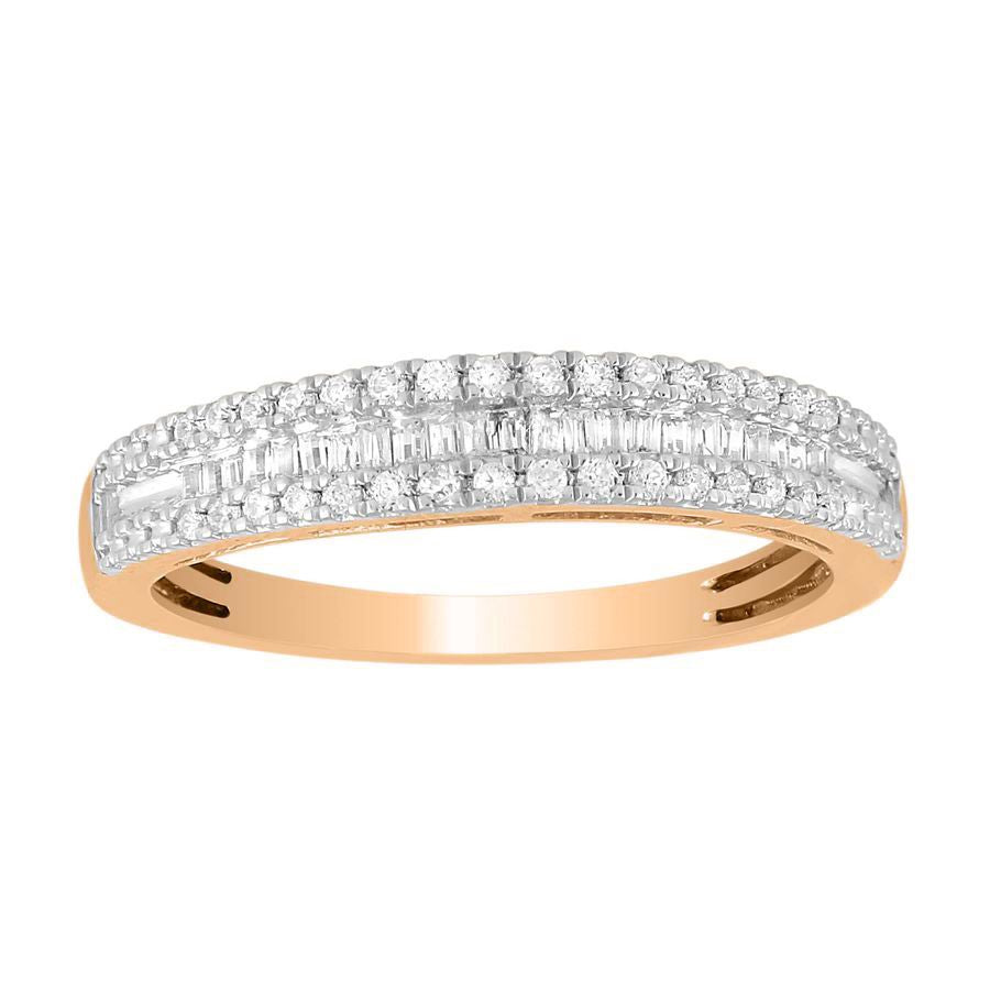 LADIES BAND 0.25CT ROUND/BAGUETTE DIAMOND 10K ROSE GOLD