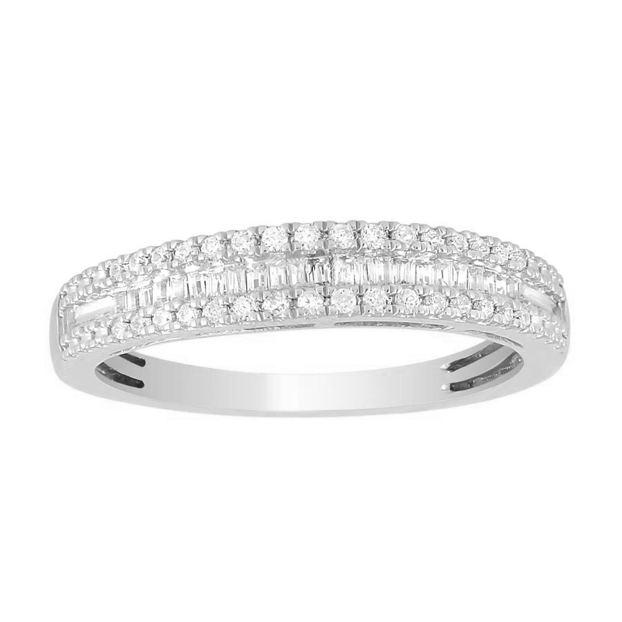 LADIES BAND 0.25CT ROUND/BAGUETTE DIAMOND 10K WHITE GOLD