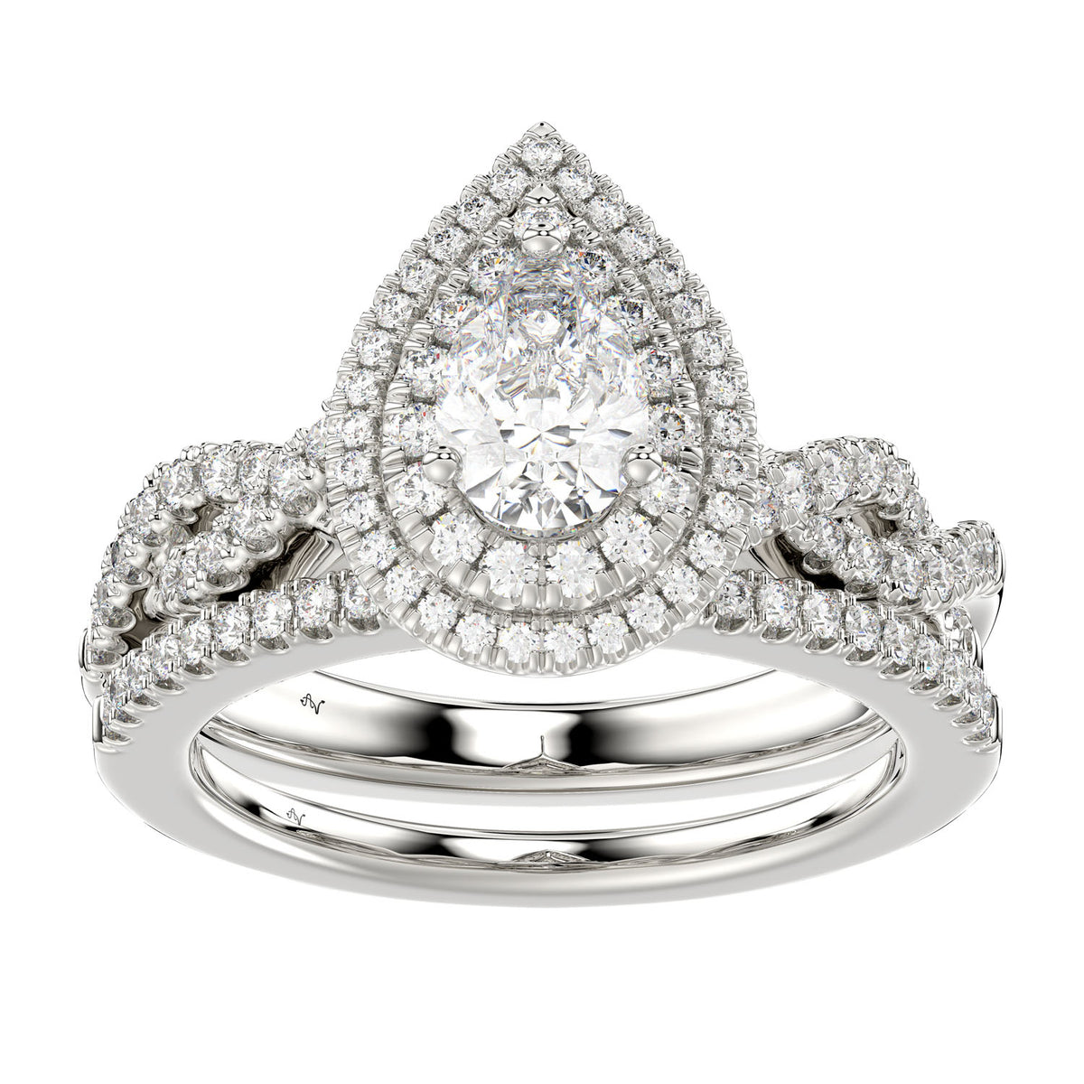 LADIES BRIDAL SET 1.15CT ROUND/PEAR DIAMOND 14K WHITE GOLD (SI QUALITY)