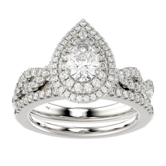 LADIES BRIDAL SET 1.15CT ROUND/PEAR DIAMOND 14K WHITE GOLD