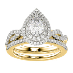 LADIES BRIDAL SET 1.15CT ROUND/PEAR DIAMOND 14K YELLOW GOLD(SI QUALITY) (CENTER STONE 0.50 CT PEAR DIAMOND)