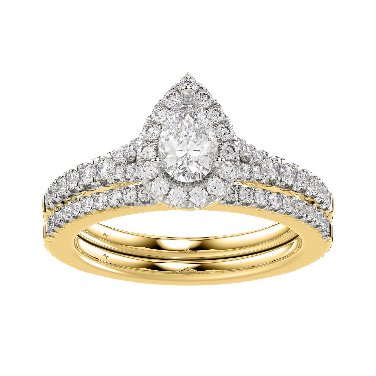 LADIES BRIDAL SET 1.00CT ROUND DIAMOND 14K YELLOW GOLD (SI QUALITY) (CENTER STONE 0.50CT PEAR DIAMOND)