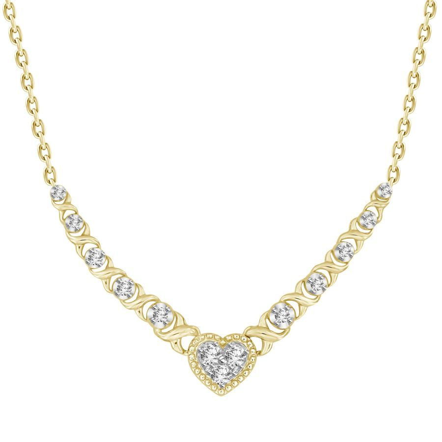 LADIES NECKLACE 0.35CT ROUND DIAMOND 10K YELLOW GOLD